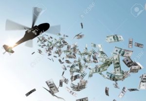Helicopter with falling money
