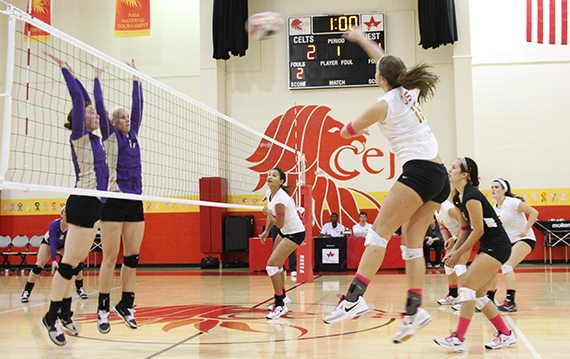 Student athletes, UST Celts, compete in a University of St. Thomas – Houston volleyball game
