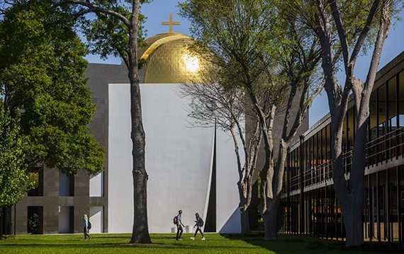 The tent-like flap opening of the Chapel of St. Basil signifies an open invitation for all to visit – University of St. Thomas - Houston