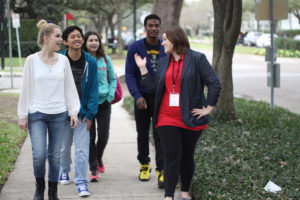 Shelby Stinner-Trimble gives a tour of UST campus